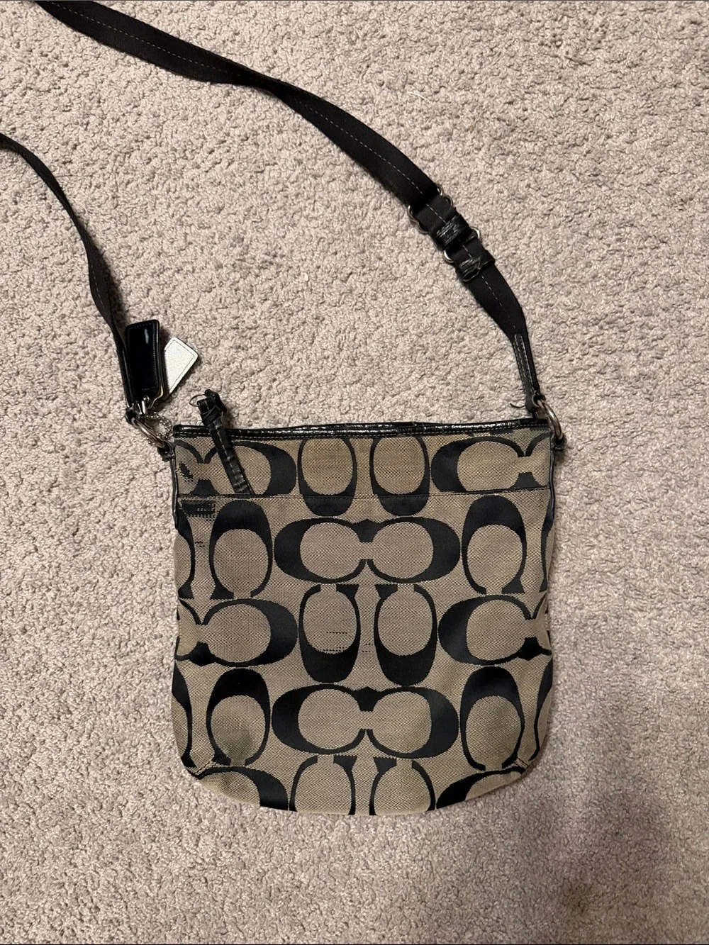 Coach Black and Khaki Signature Canvas Crossbody